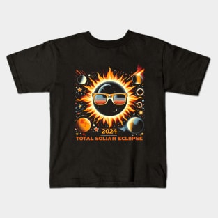 Retro Sun Total Solar Eclipse April 8 2024 Totality Kids T-Shirt